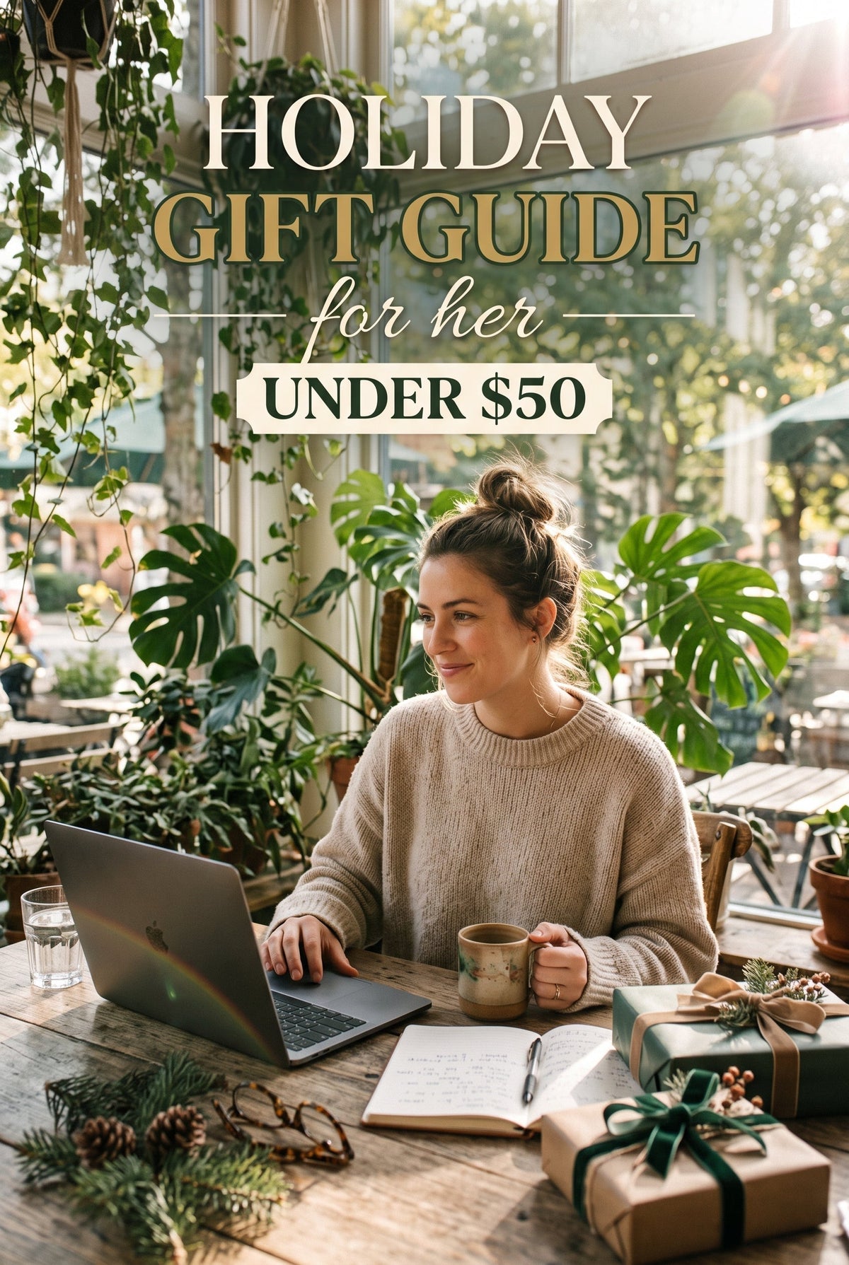 Holiday gift ideas for her under $50: dress, cardigan, earrings and crossbody bag