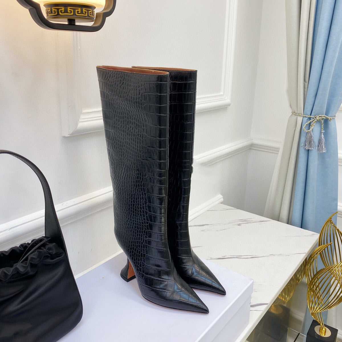Women's black printed high boots