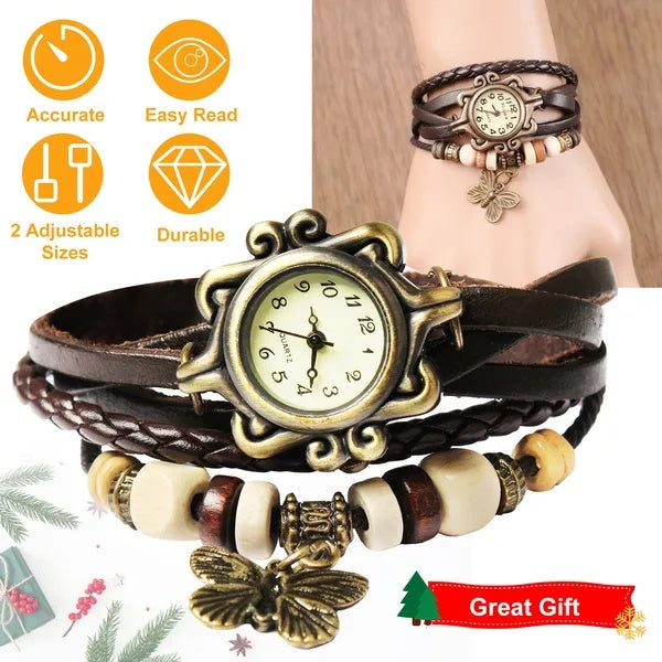 Vintage boho faux leather wrap bracelet watch for women - view 5