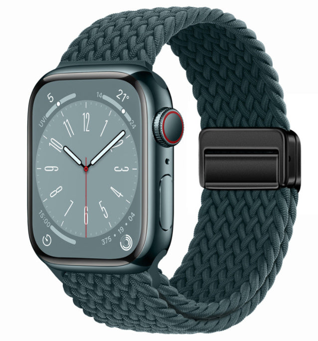 Unisex rainforest green black button woven loop watch band