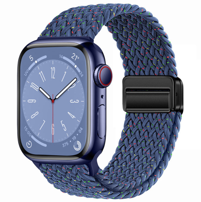 Unisex starlight blue black button woven loop watch band