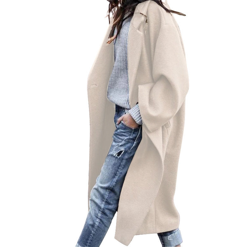 Women's milk tea long woolen jacket