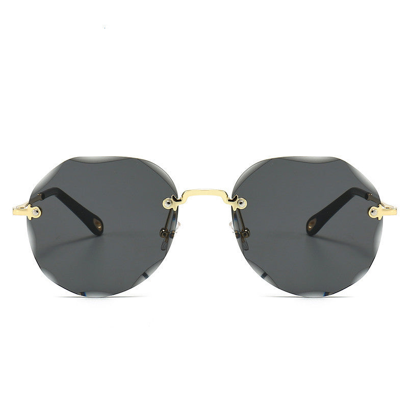 Women's black grey gold rimless sunglasses
