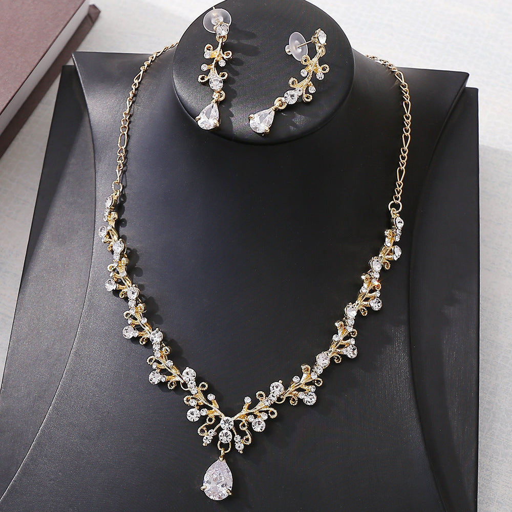 Women's gold white bridal zircon earrings & necklace