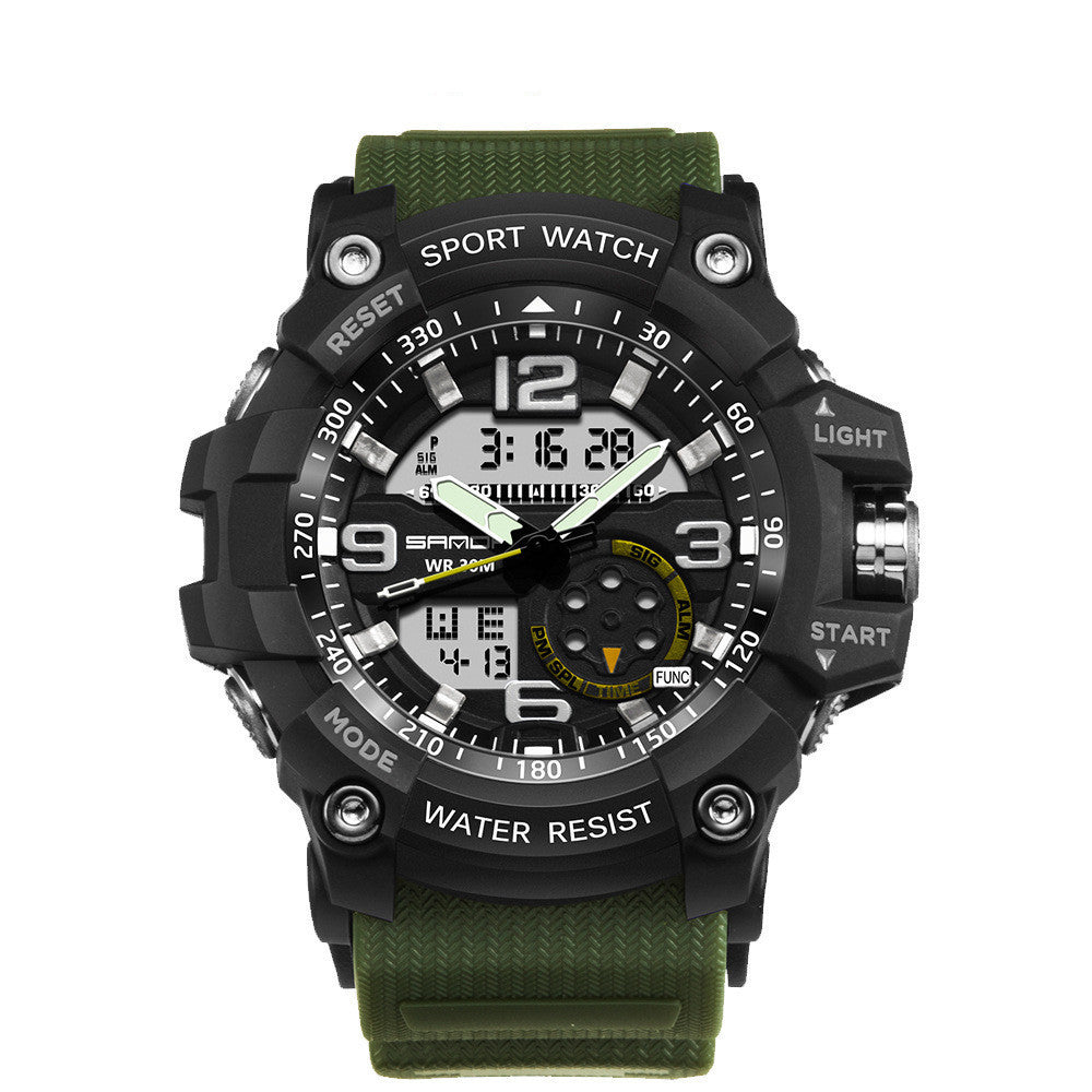 Unisex army green LED sports watch