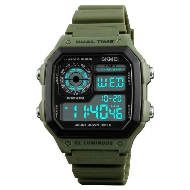 Men's army green digital sport watch