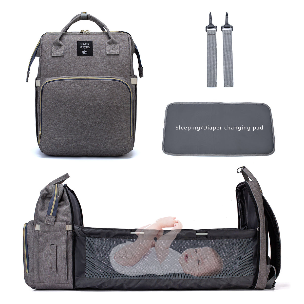 Unisex grey a diaper bag backpack