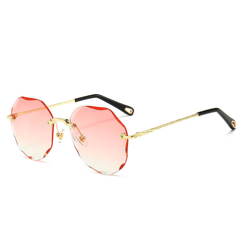 Women's gradient red rimless sunglasses