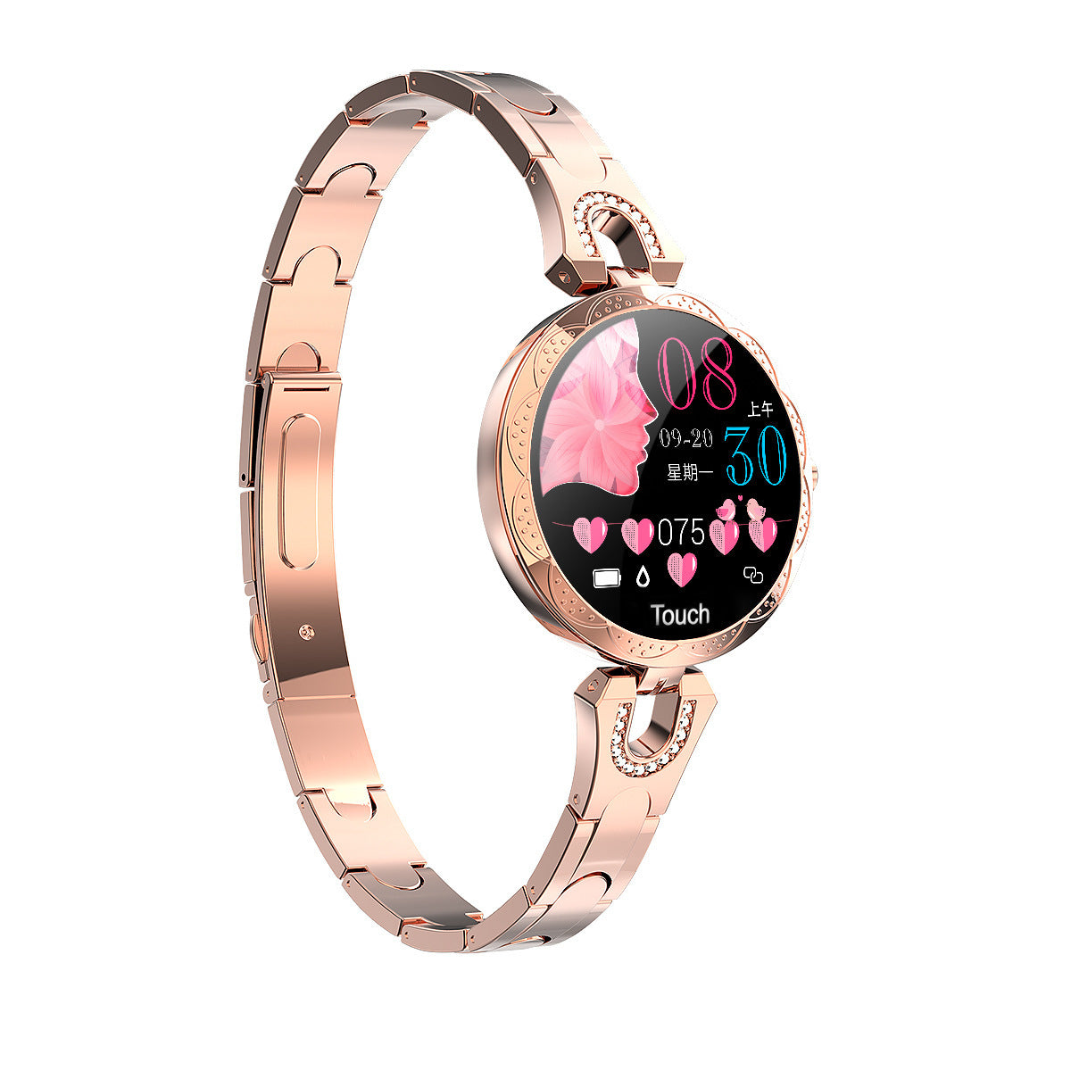 Women's rose gold waterproof smart watch