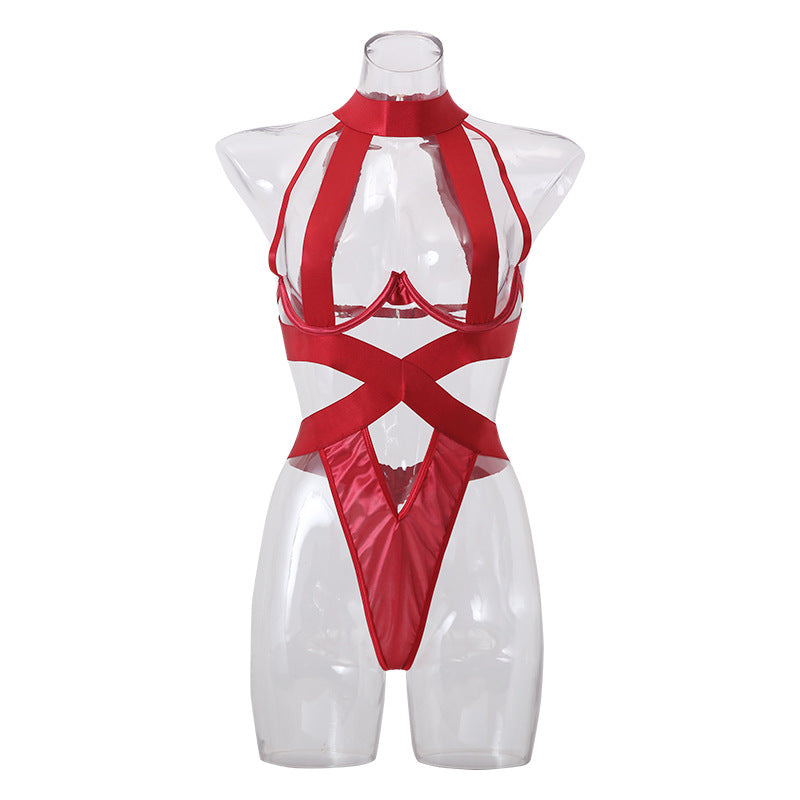Women's wine red sexy nylon lingerie