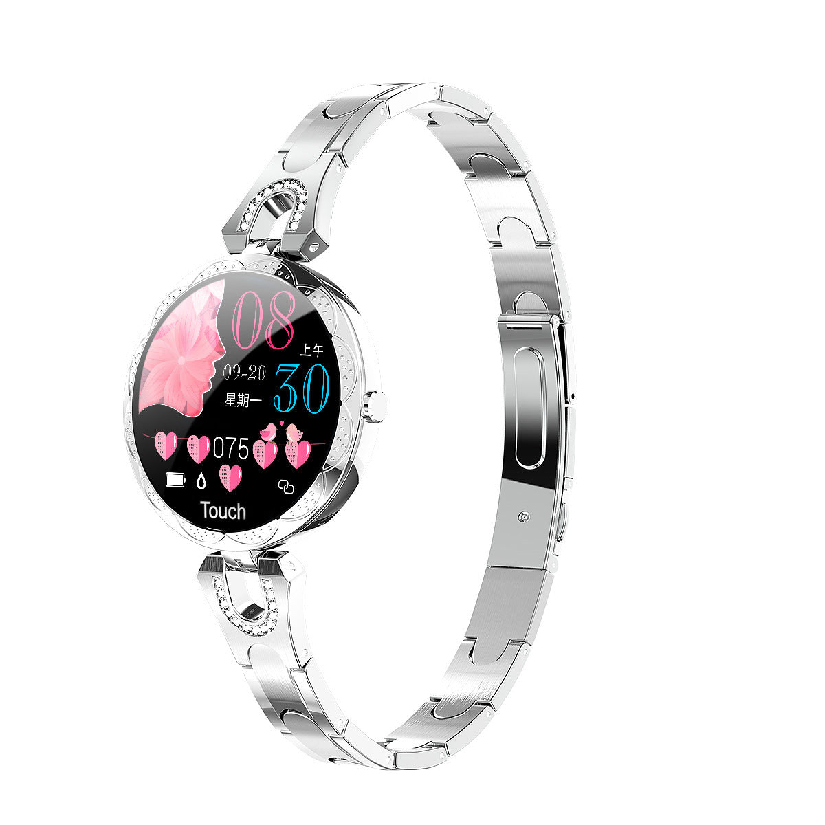 Women's silvery waterproof smart watch