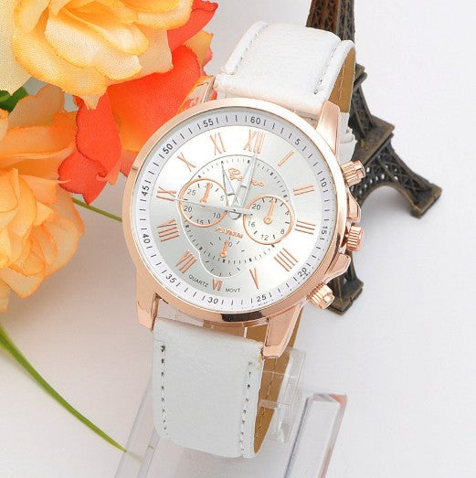 Retro colorful faux leather strap watch - view 17
