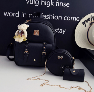 Girls black 3pcs leather backpack set