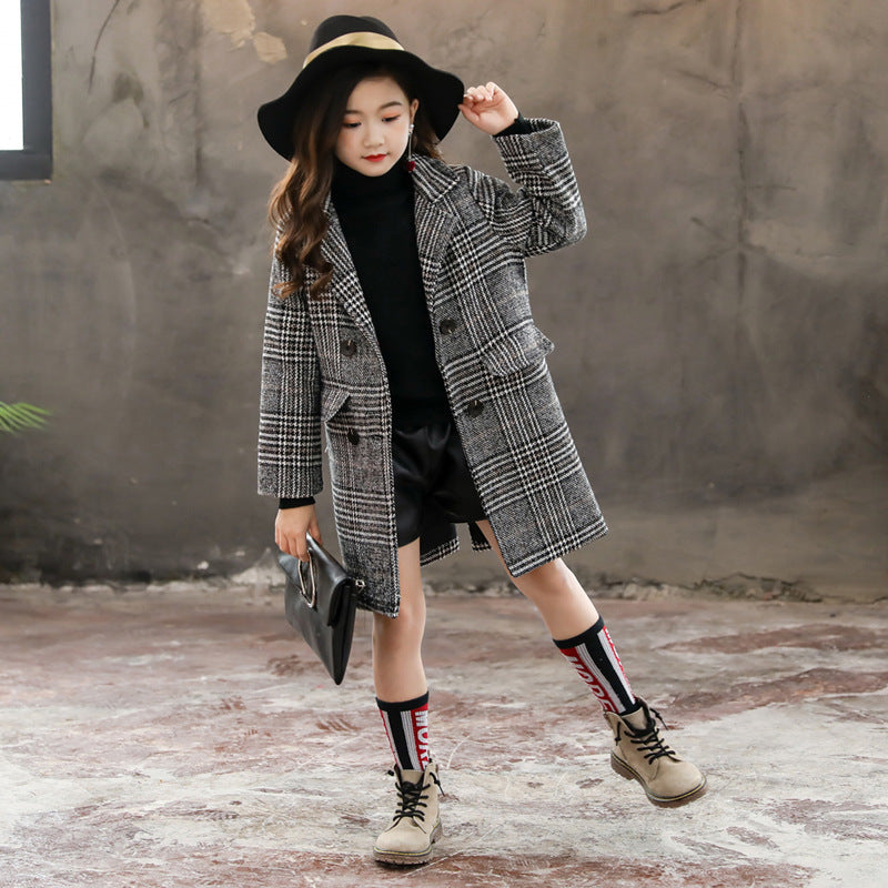 Girls grey houndstooth coat