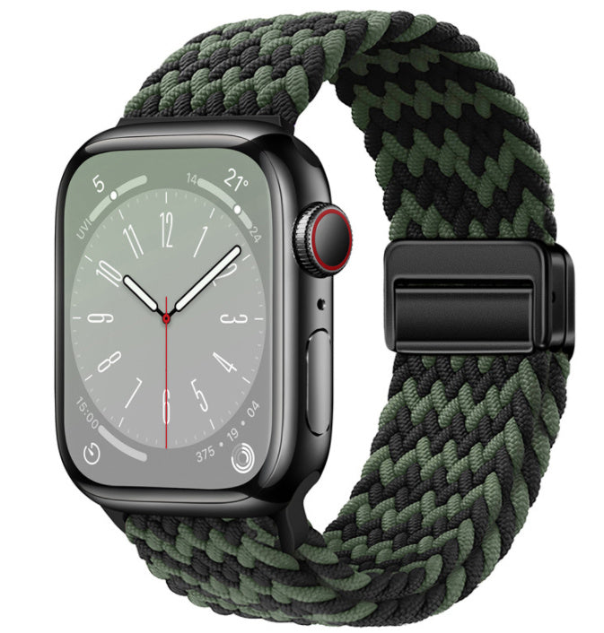 Unisex w pattern black green woven loop watch band