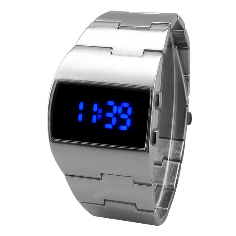 Men's silver iron man LED watch