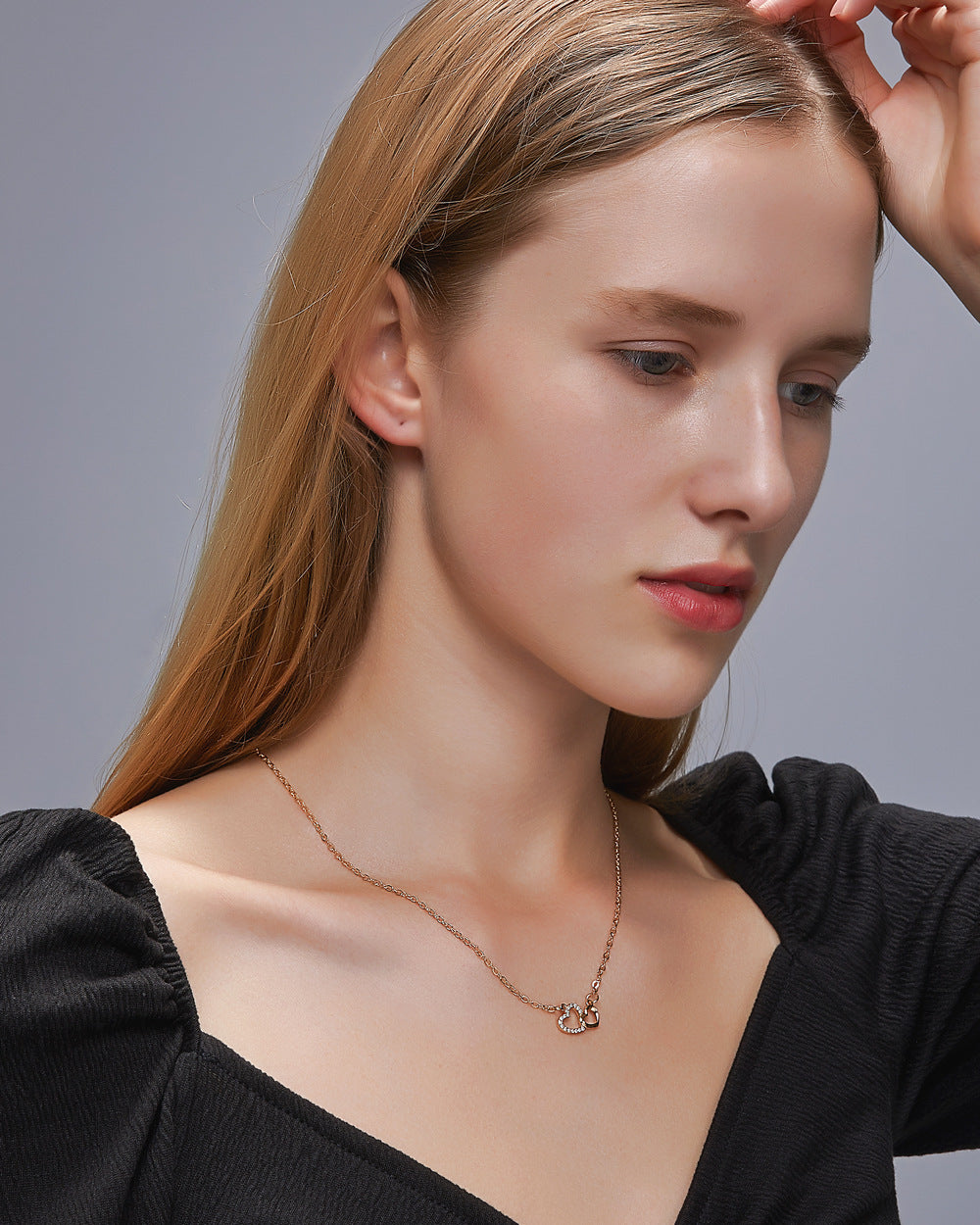 Alternate view: Women's double heart necklace