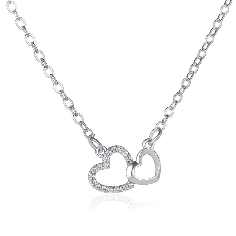Women's silver double heart necklace