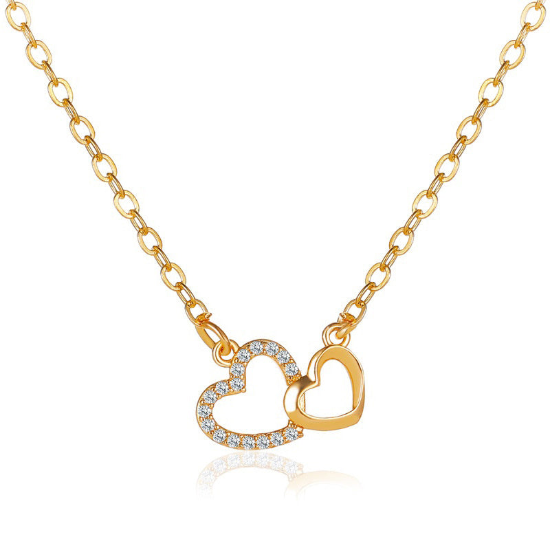 Women's gold double heart necklace