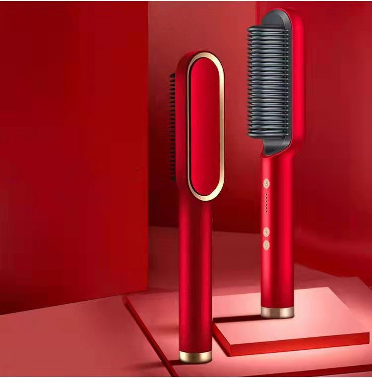 Unisex red 2 in 1 hair straightener comb