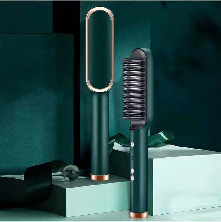 Unisex green 2 in 1 hair straightener comb