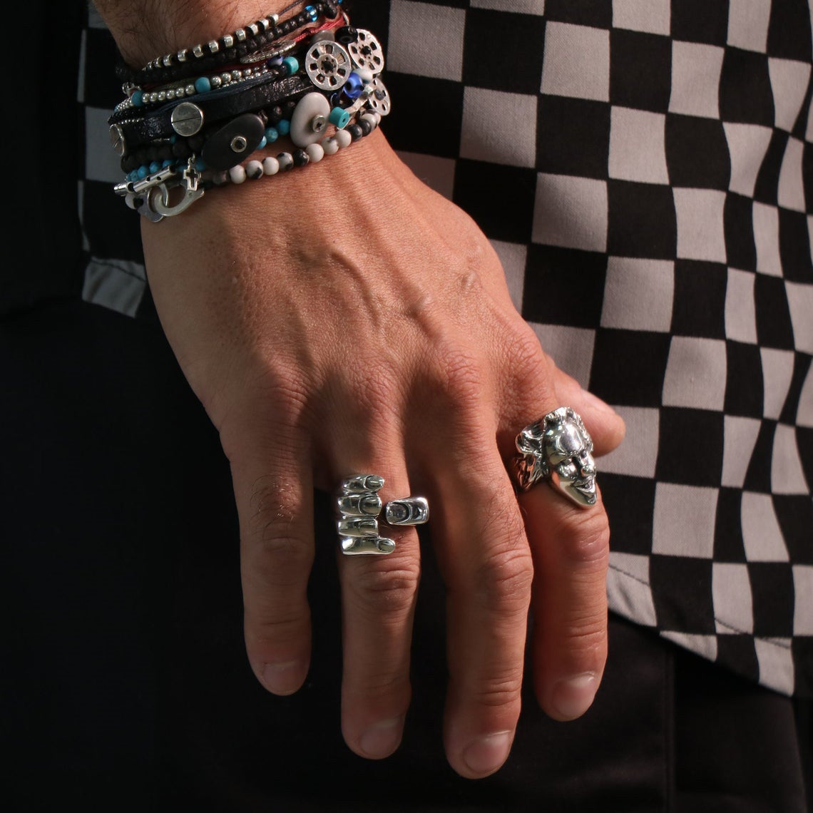 Alternate view: Unisex gothic carved cuff ring