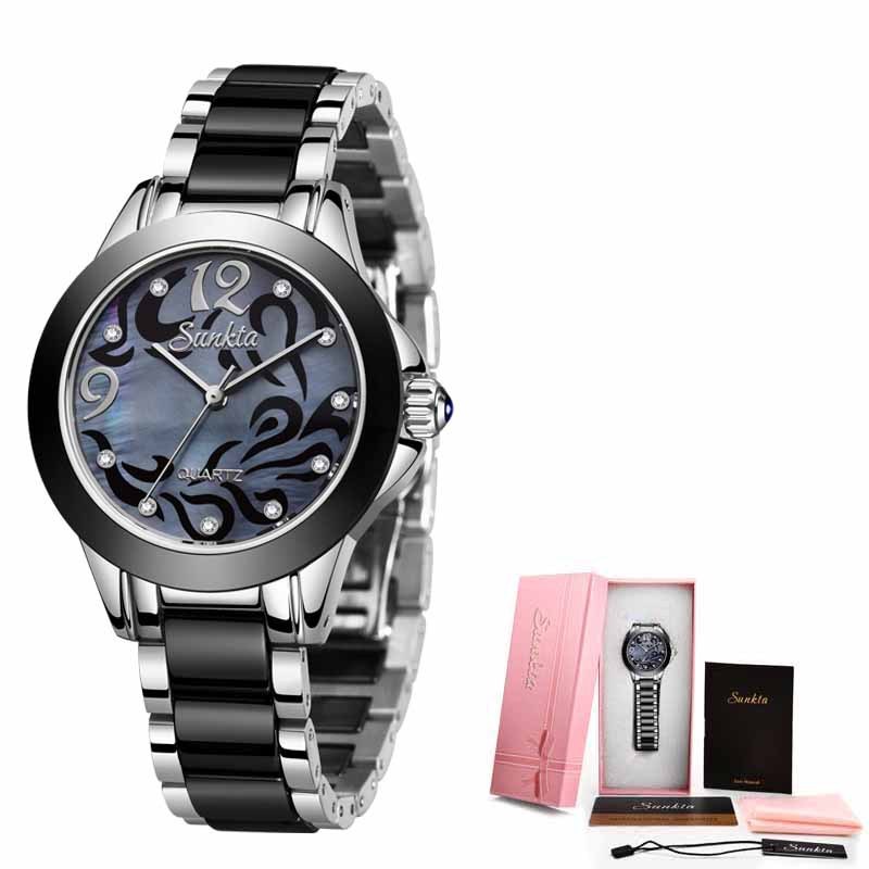 Women's silver black ceramic watch