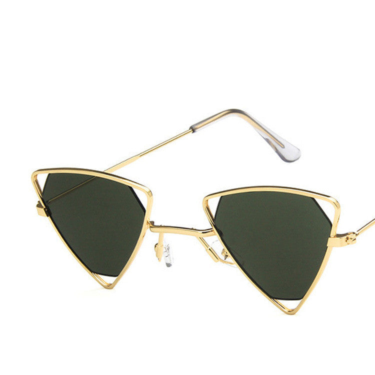 Women's gold framed dark green film punk sunglasses