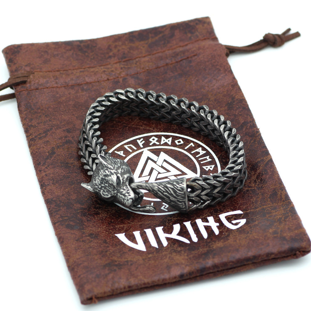 Alternate view: Men's wolf head bracelet