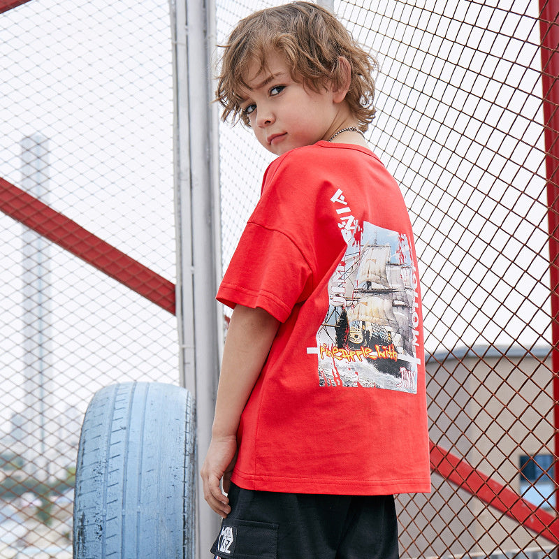 Boys red printed t-shirt