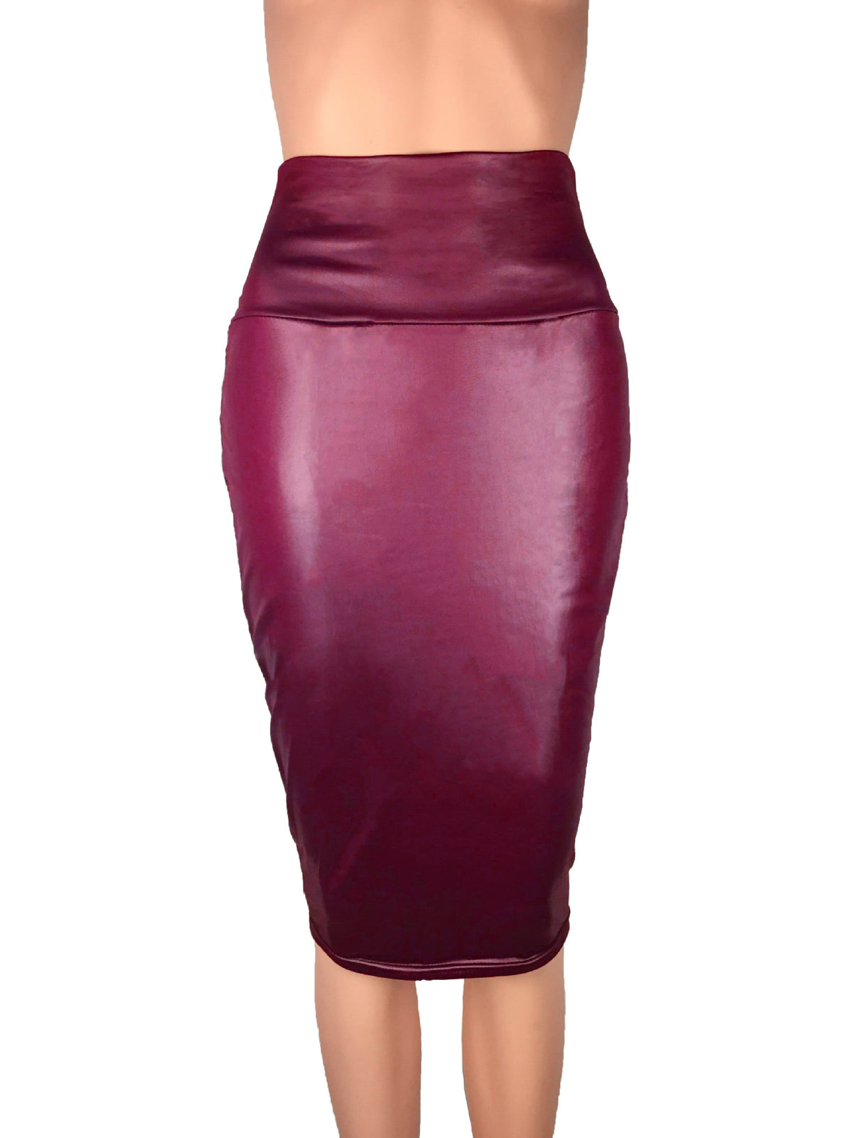 Women's red faux leather skirt