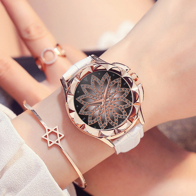 Rotating dial faux leather watch - view 6