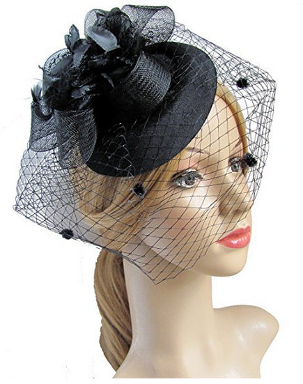 Women's black net yarn fascinator