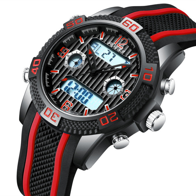 Men's red dual display watch
