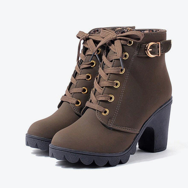 Women's military green cross strappy boots