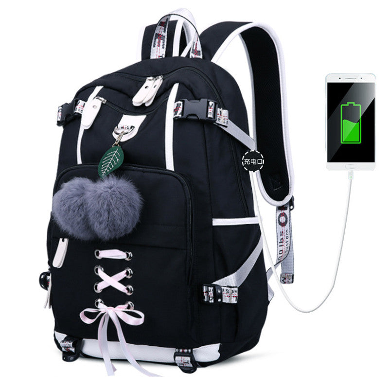 Women's black charging backpack