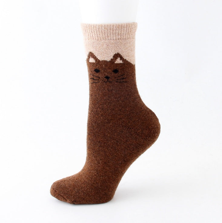Women's brown cartoon cotton socks