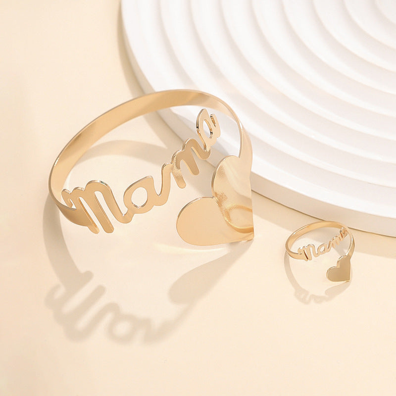 Alternate view: Women's mama letter bracelet & ring set