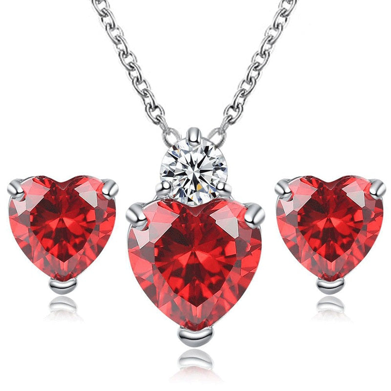 Women's red necklace & earrings