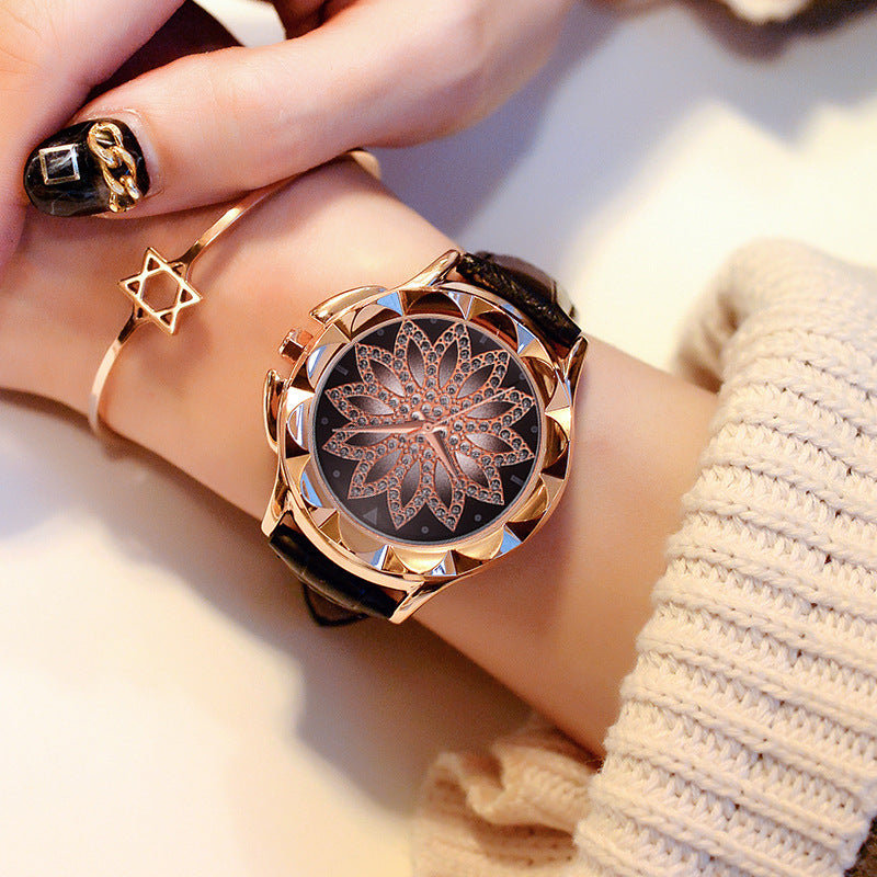 Rotating dial faux leather watch - view 2