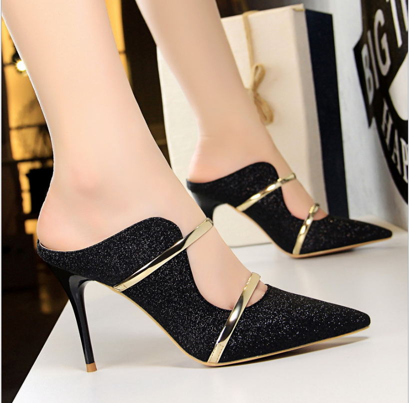 Women's black sequin heeled sandals