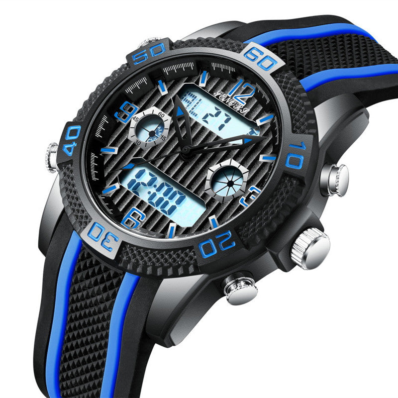 Men's blue dual display watch