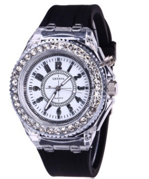Women's black white surface LED luminous watch