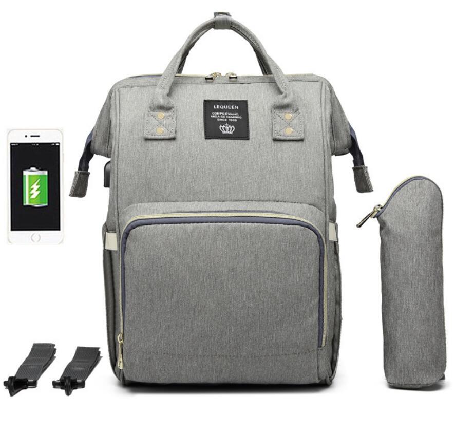 Unisex gray diaper bag backpack