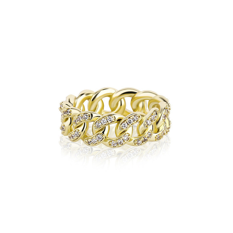 Unisex gold cuban chain zircon ring