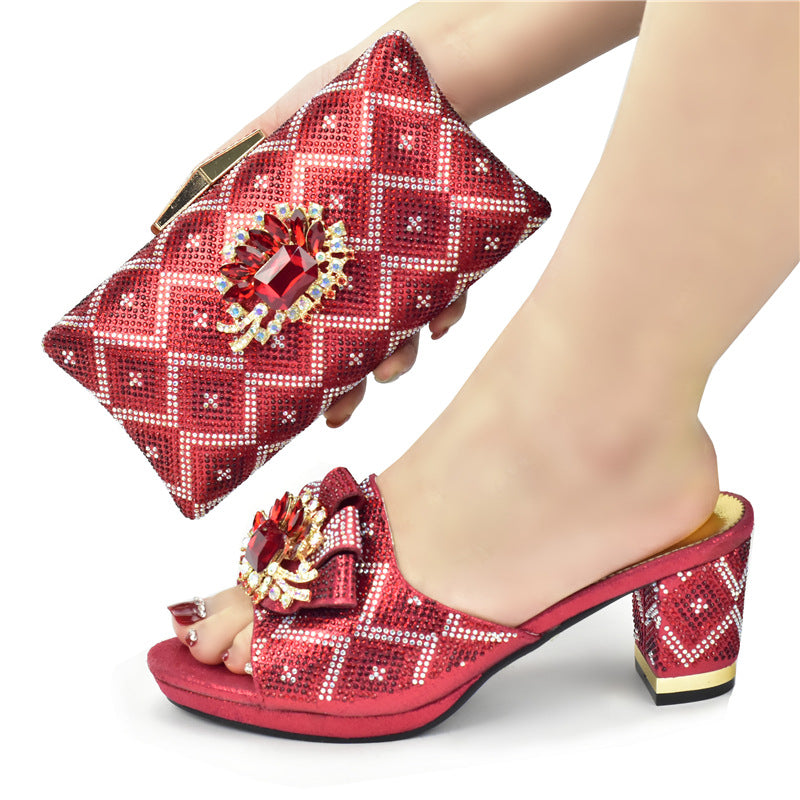 Women's rhinestone sandals & clutch set