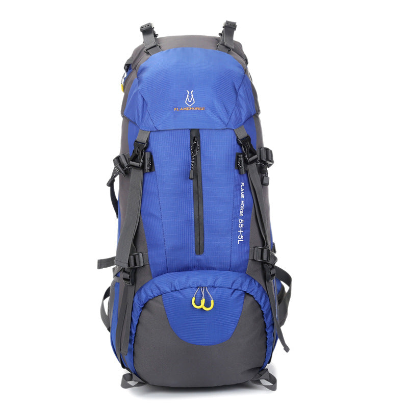 Unisex blue 60L travel backpack