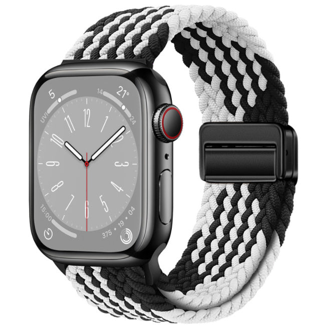 Unisex z pattern black and white woven loop watch band