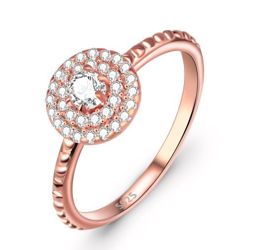 Women's rose gold 925 silver diamante ring