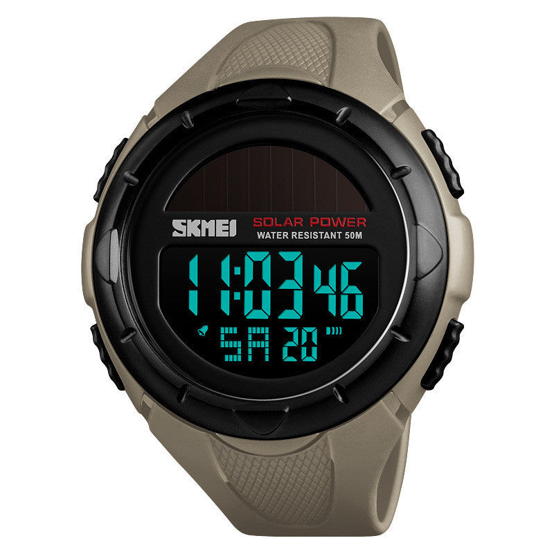 Unisex khaki solar electronic watch